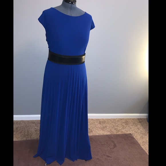 Jewel tone blue cap sleeve maxi gown - Picture 3 of 6